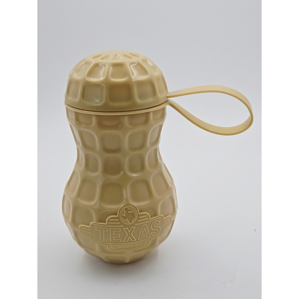 Texas Roadhouse Tan Peanut Shaped Souvenir Cup Peanut Storage with Strap